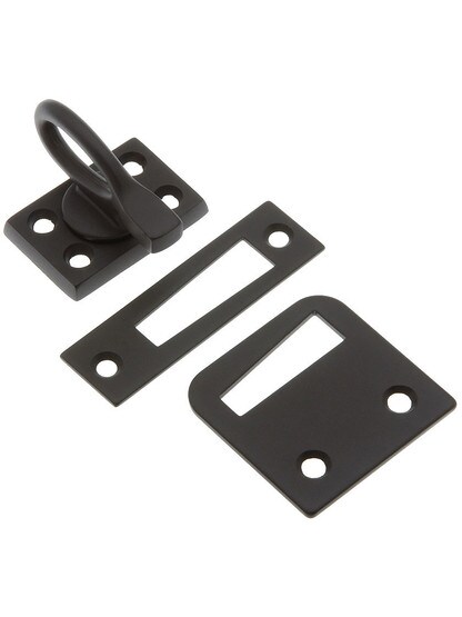 Solid Brass Casement Window Latch with Ring Handle in Oil Rubbed Bronze.